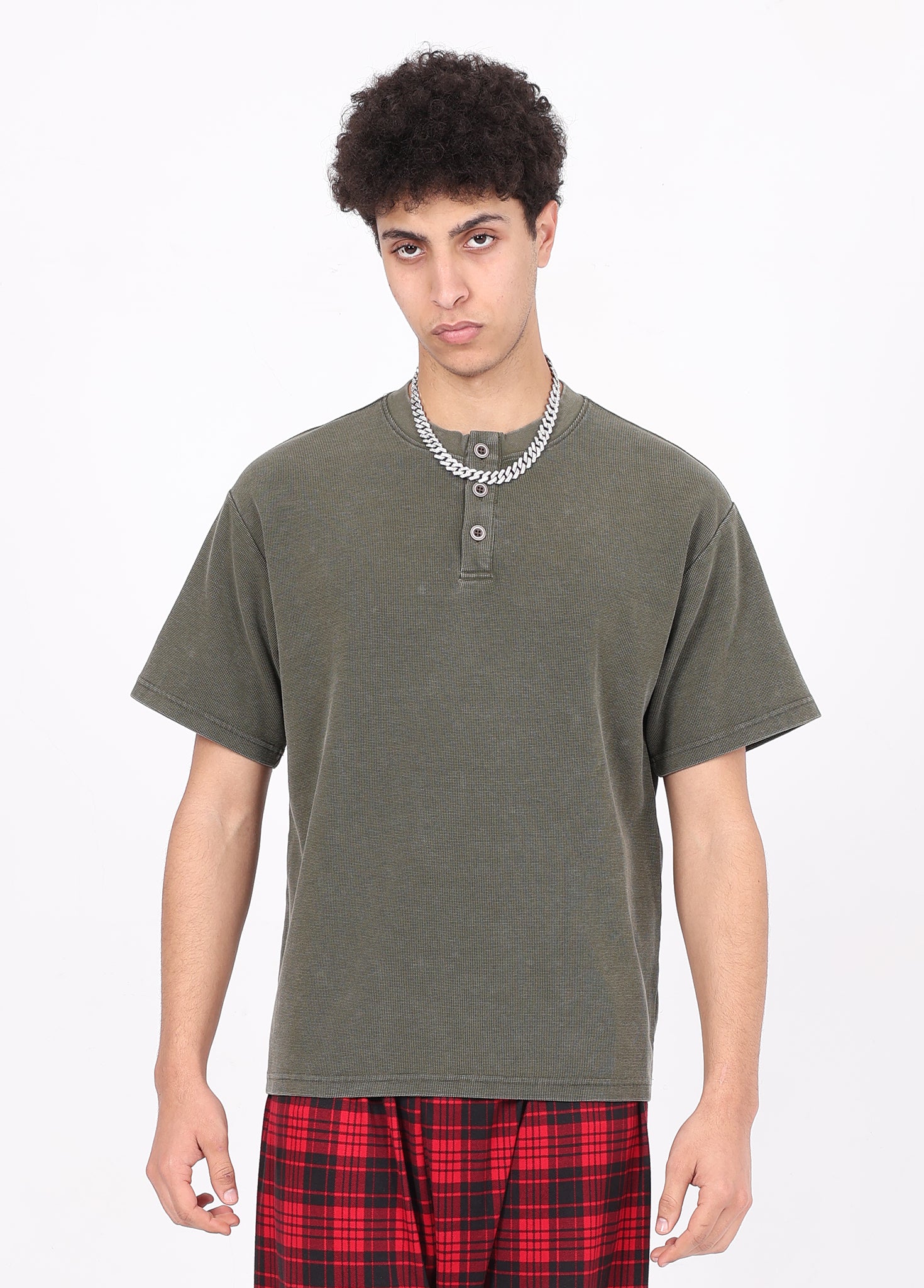 Henley Neck Batik Waffle Knit T-shirt