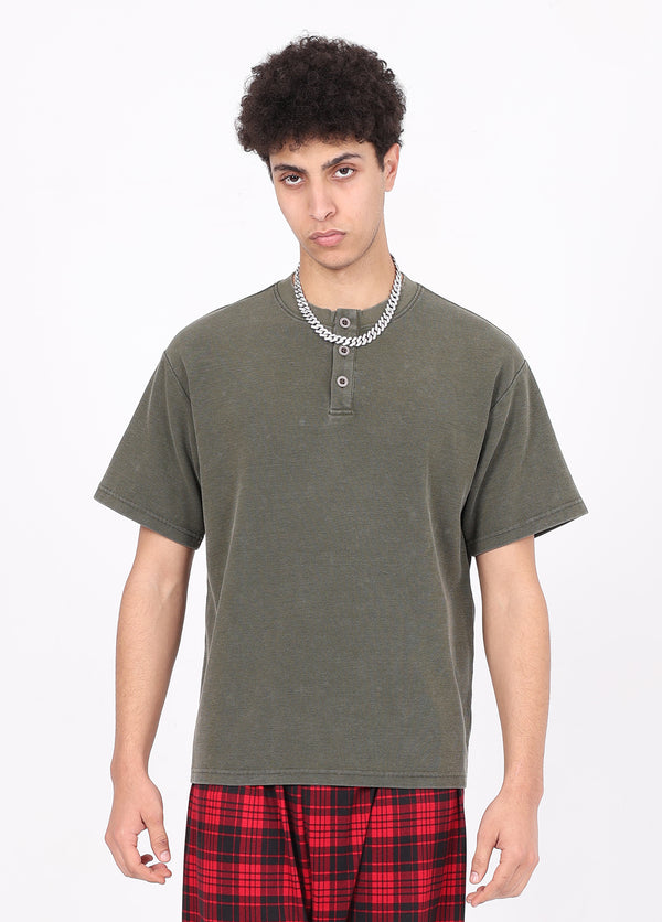 Henley Neck Batik Waffle Knit T-shirt