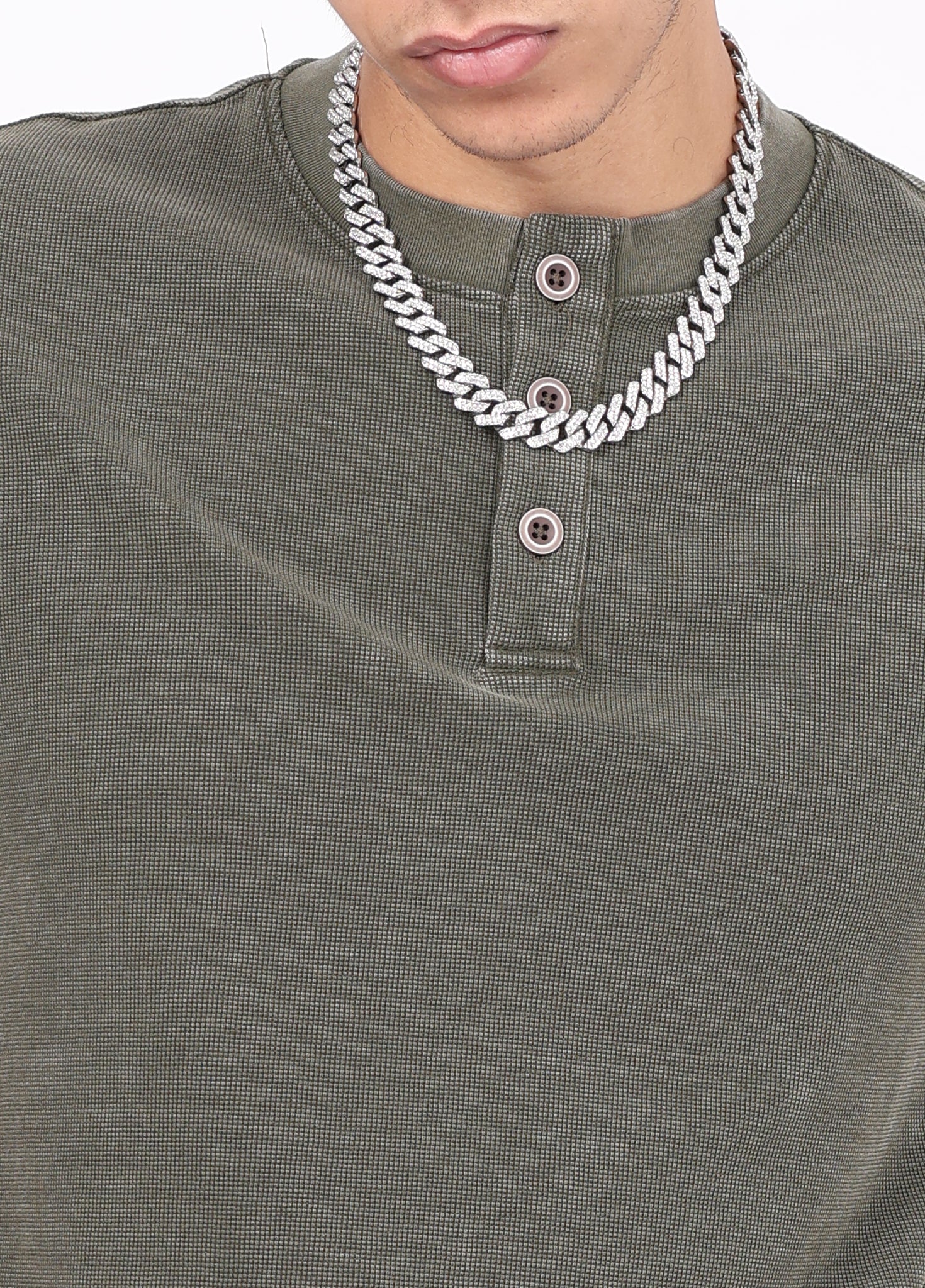 Henley Neck Batik Waffle Knit T-shirt