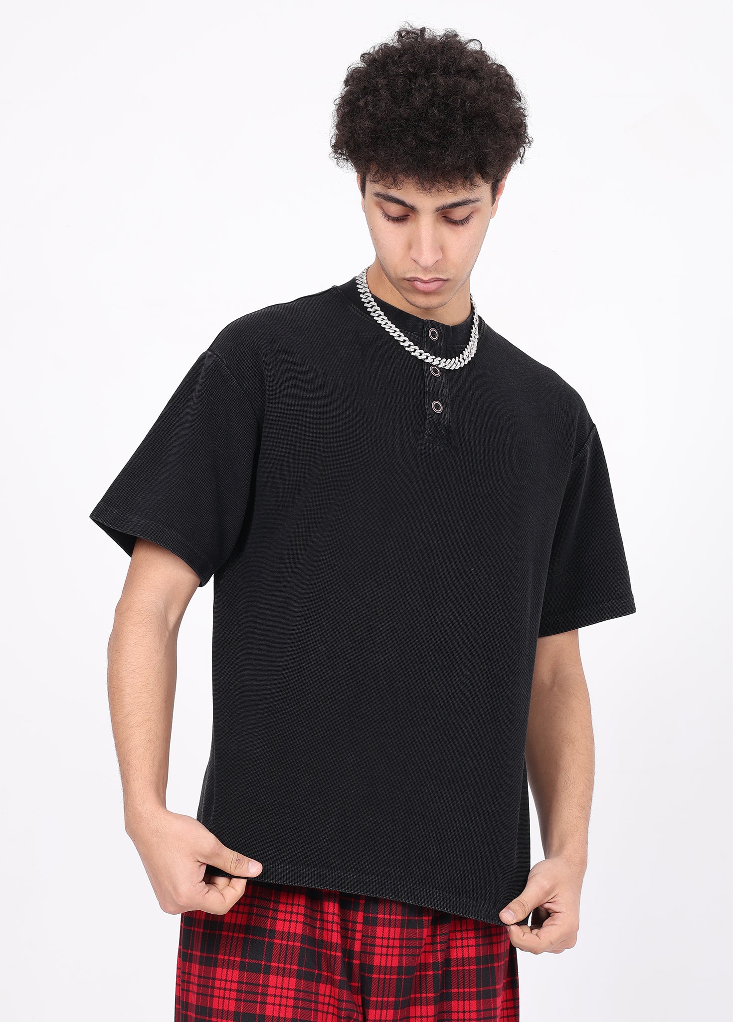 Henley Neck Batik Waffle Knit T-shirt