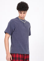 Henley Neck Batik Waffle Knit T-shirt