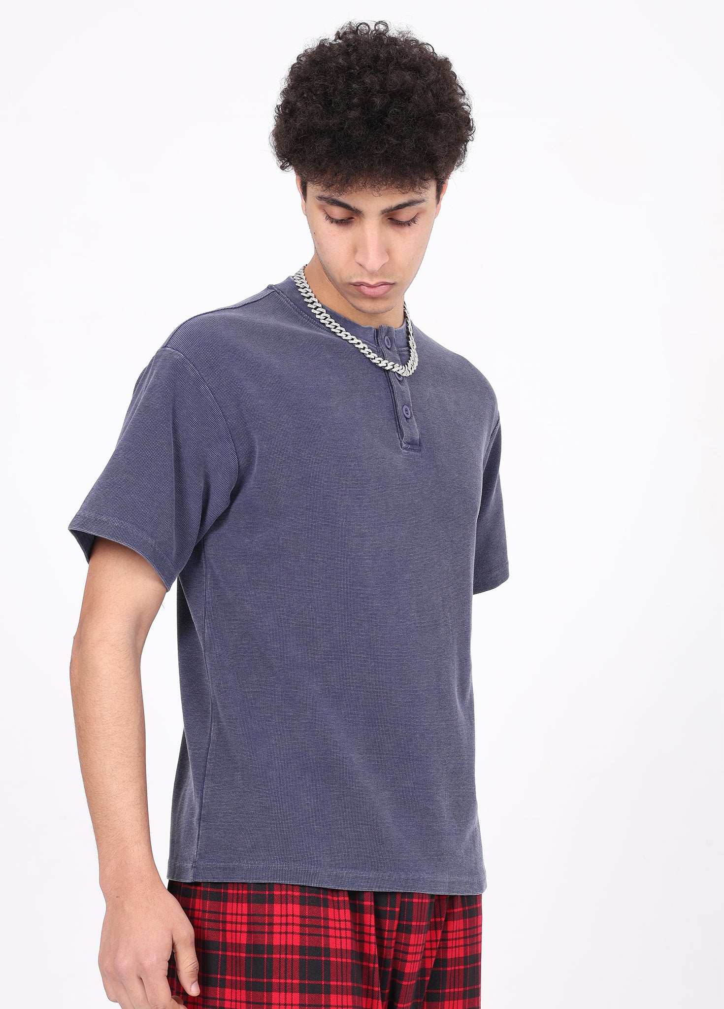 Henley Neck Batik Waffle Knit T-shirt