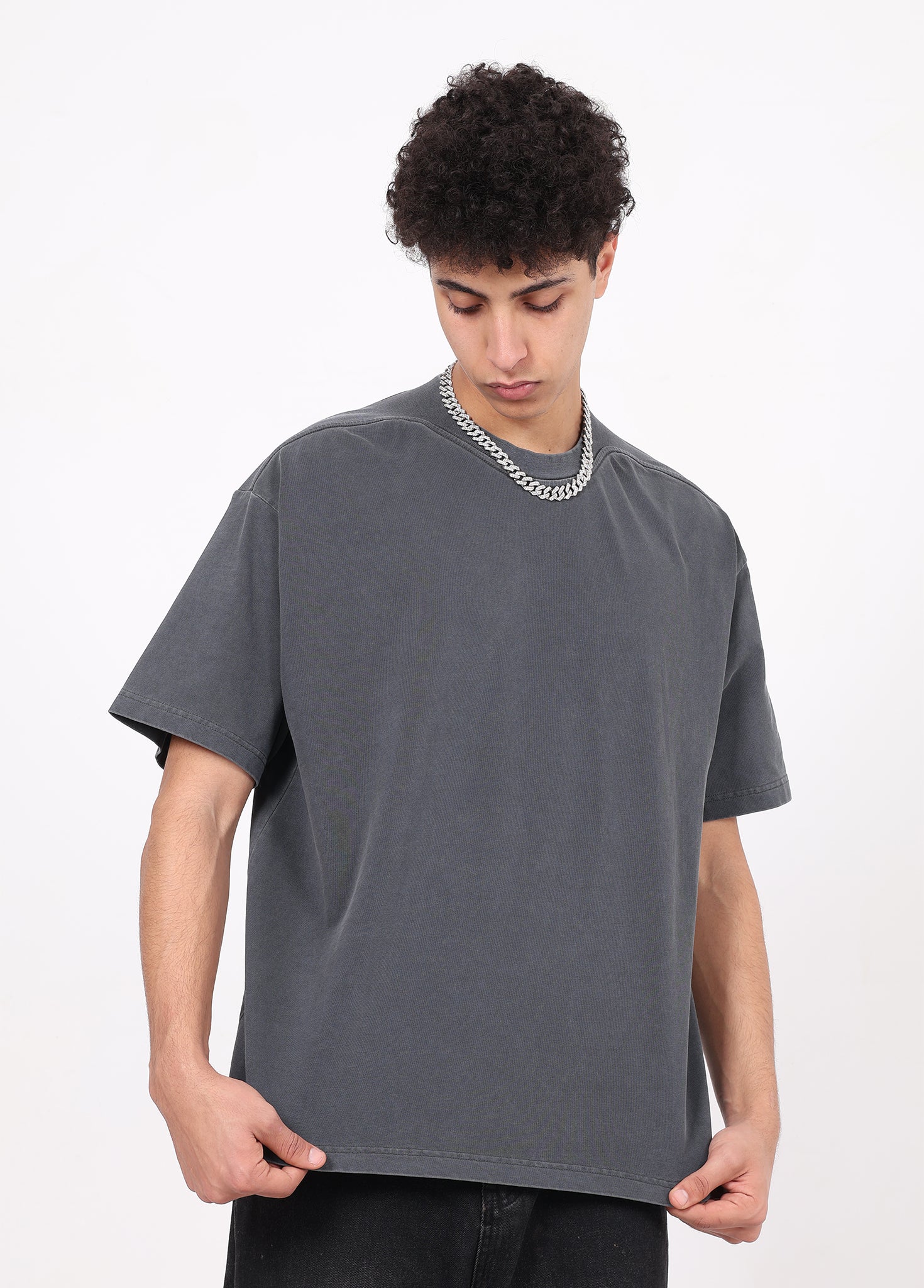 Rib Knit Patchwork Azur Wash Tee