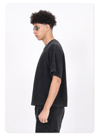 Men's 100% Cotton Vintage Snow Wash Distressed High-Street Boxy Fit Polo-Collar Short-Sleeve T-shirt