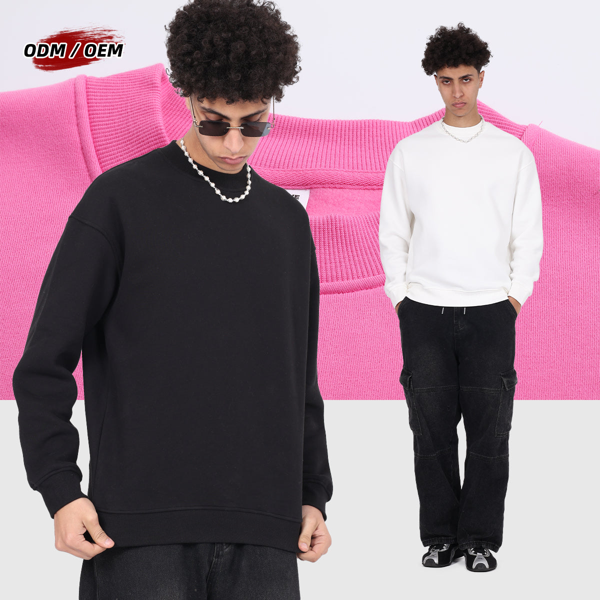 Custom Printing Logo Streetwear Polar Fleece Lined Crewneck Sweatshirt Solid Color Oversized Fit Sweatshirt