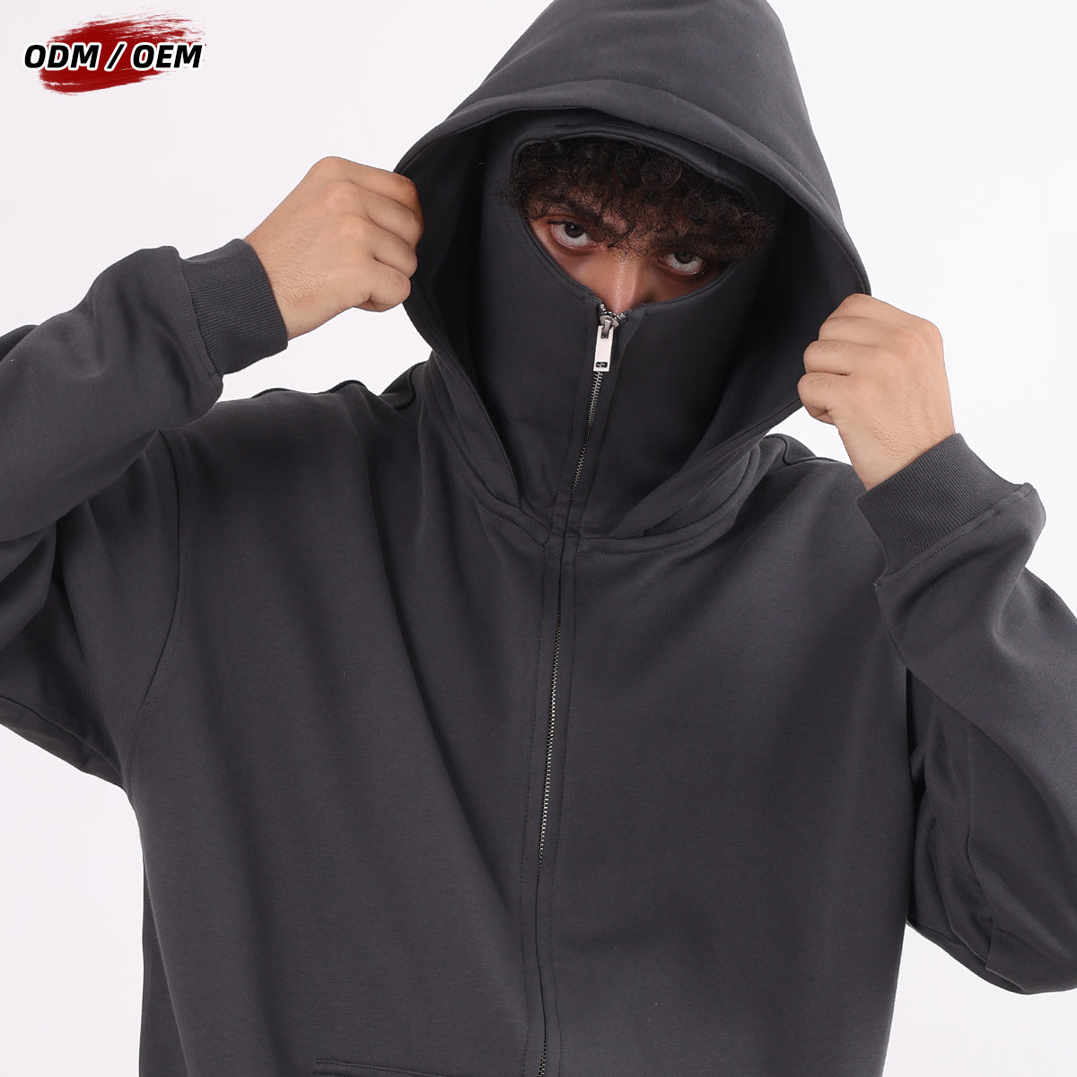 Dustproof Hidden Face Mask Silhouette Sports Zipper-up Hoodie