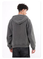OEM Vintage Zipper-up Hoodie Washed Loose Distressed Boxy-Fit 400GSM Fleece Hooded Sweatshirt Double Zipper Men's Hoodie