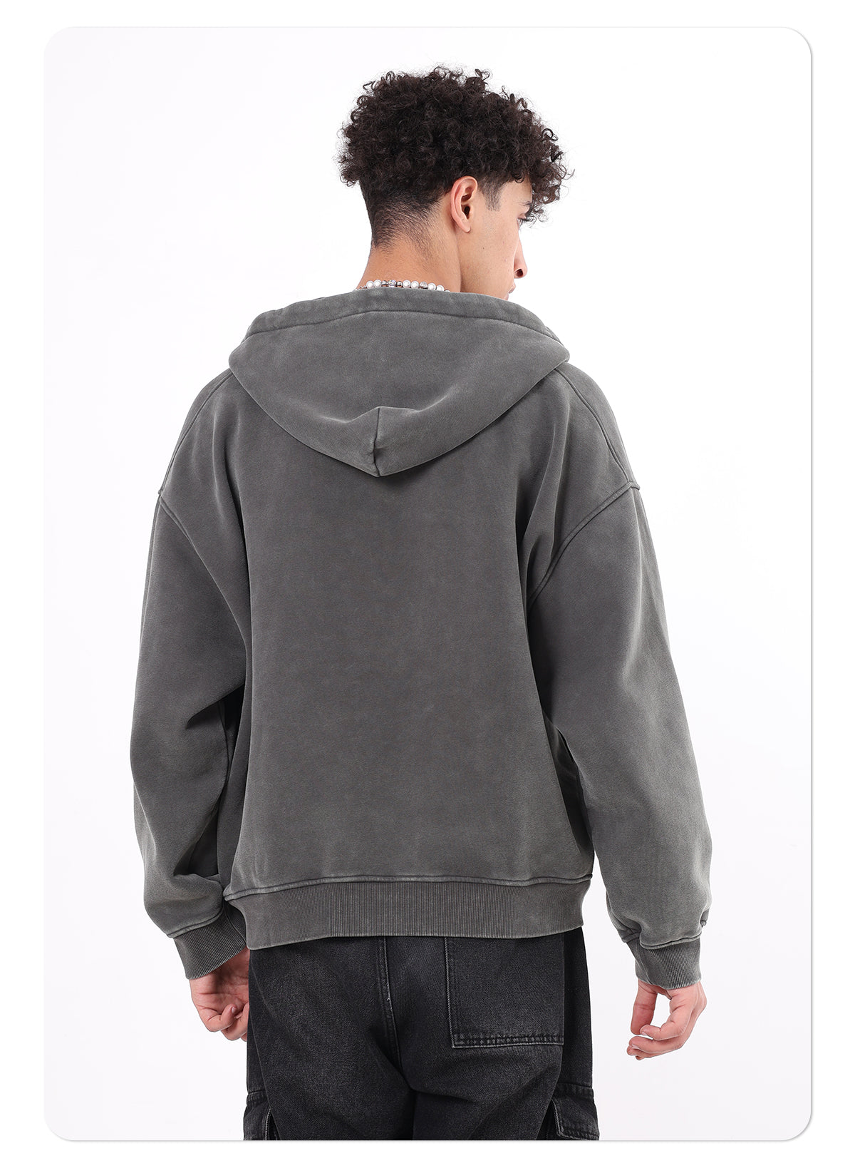 OEM Vintage Zipper-up Hoodie Washed Loose Distressed Boxy-Fit 400GSM Fleece Hooded Sweatshirt Double Zipper Men's Hoodie
