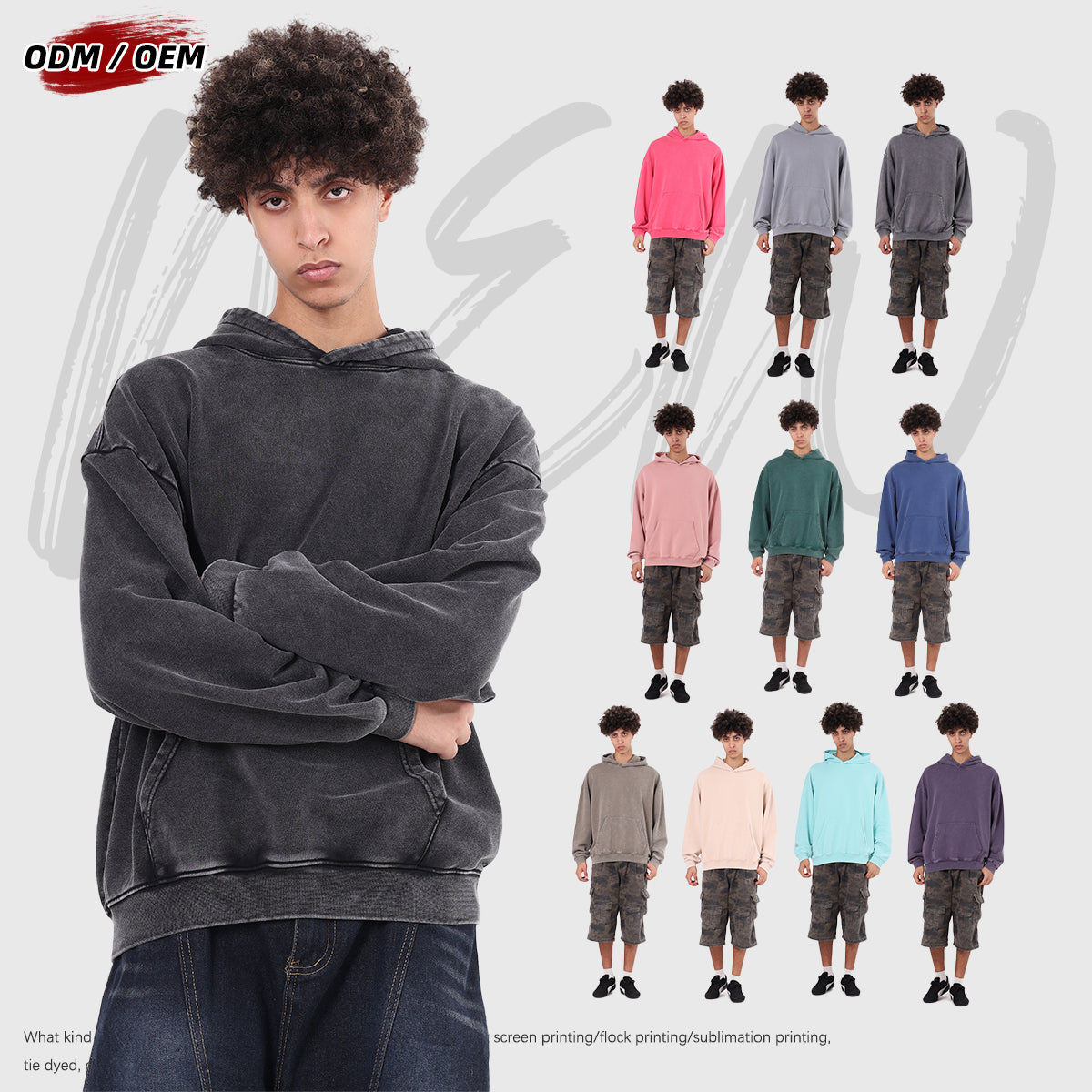 Vintage Heavyweight 100% Cotton 430GSM Batik Hoodie American-Style Casual Streetwear Men's Washed Hoodie for Winter