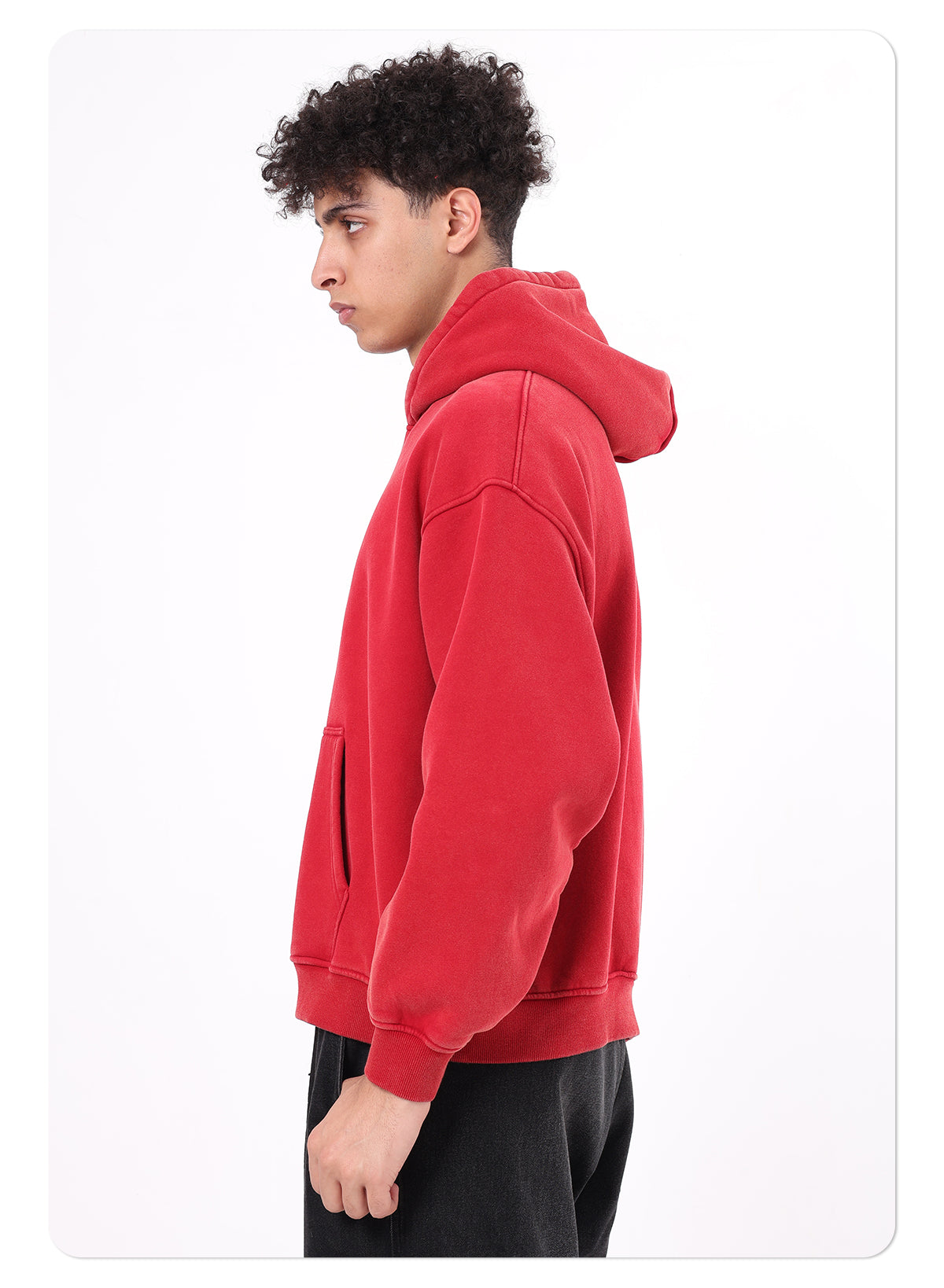 400GSM Vintage Washed Short and Wide Boxy-Fit Fleece Hooded Sweatshirt Snow-wash Loose Casual Hoodie for Men