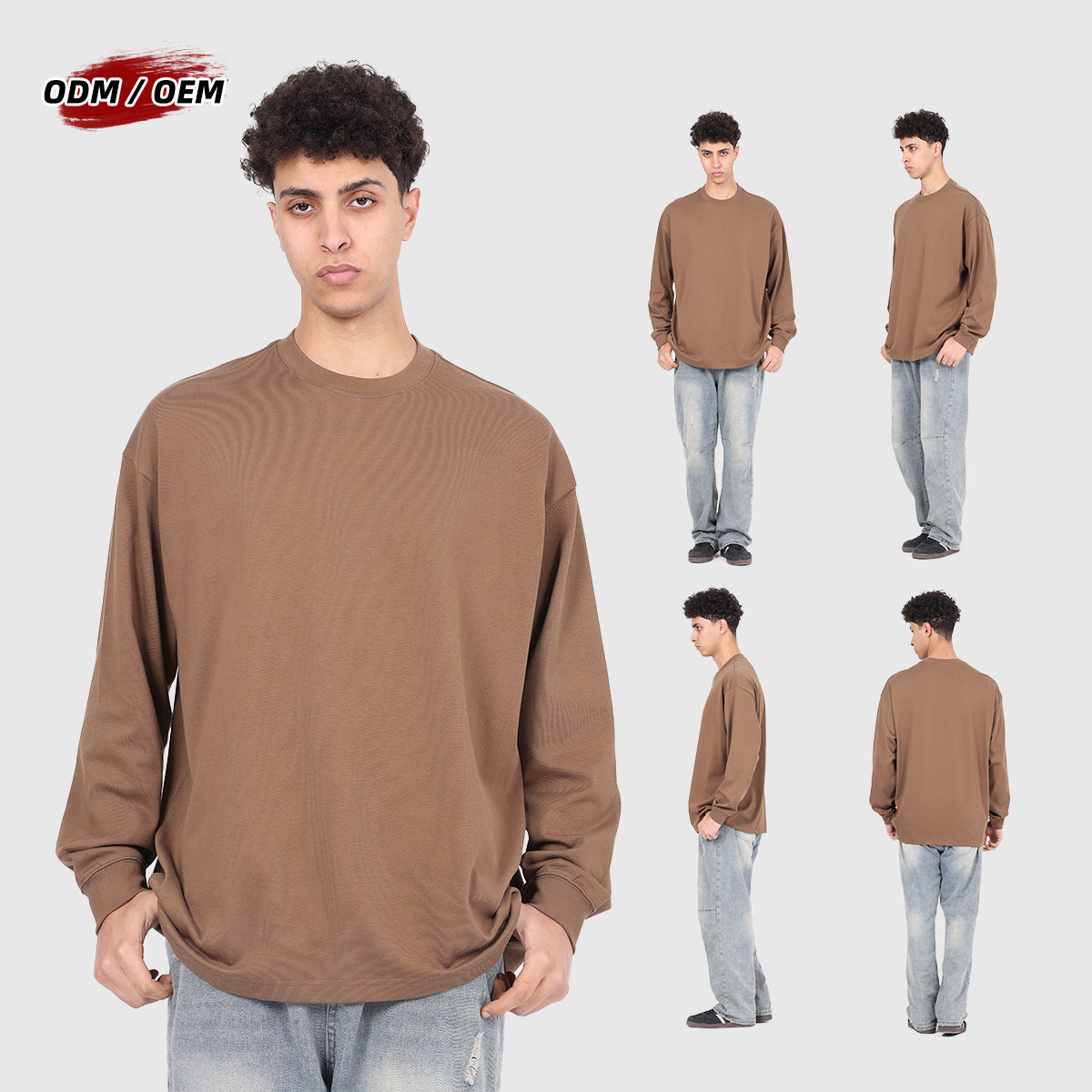 Custom Blank Graphic T-Shirt 305g Cotton Oversized T-Shirt Long Sleeve Blank Heavyweight Big and Tall T-Shirts