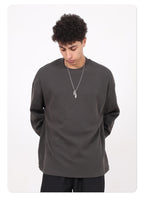 Men's High-Quality Breathable Waffle 330GSM Round-neck Loose-Fitting Casual Long-sleeved T-shirt