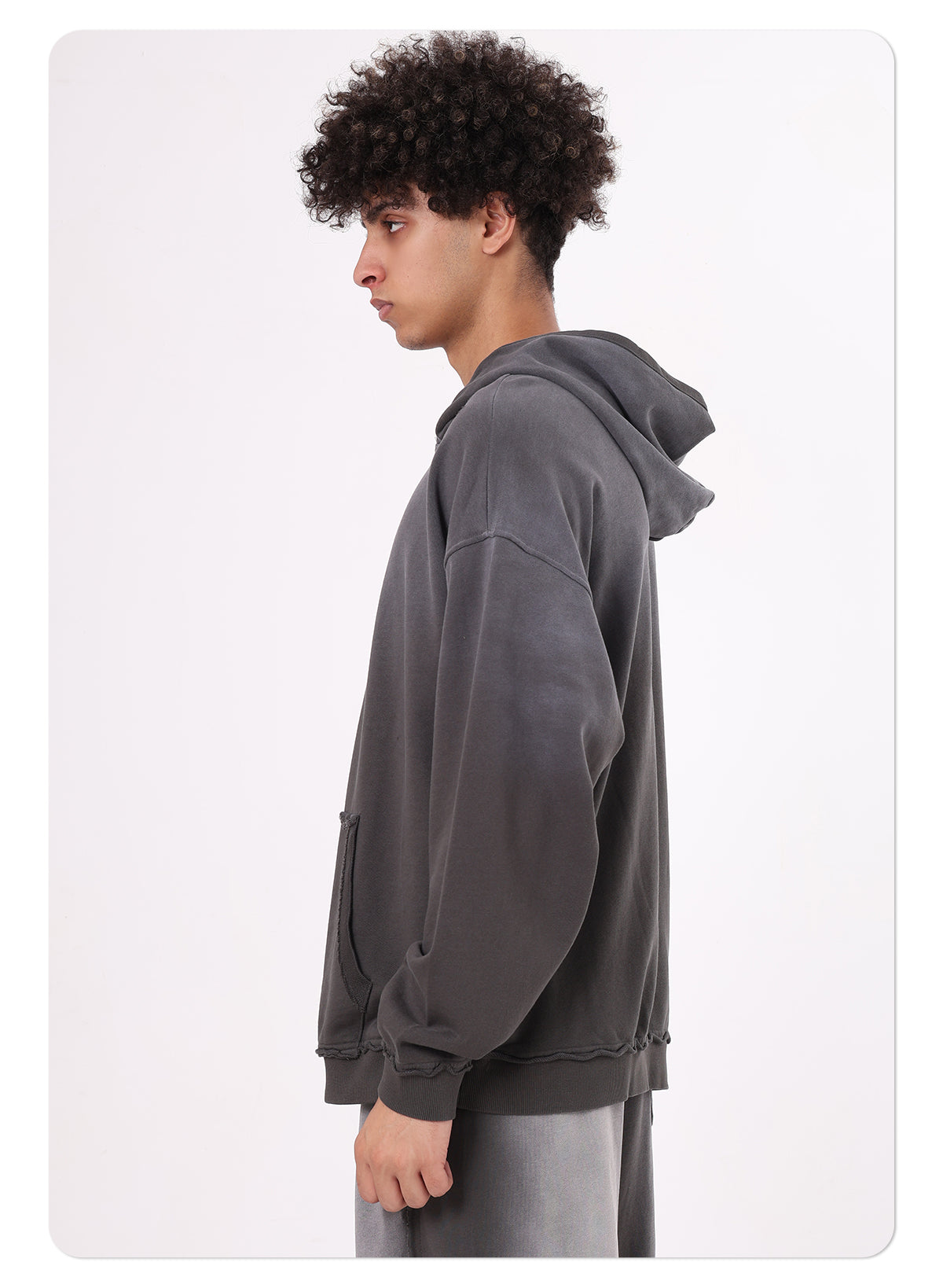 High street distressed hoodie batik washed gradient loose pure cotton American style damaged hoodie