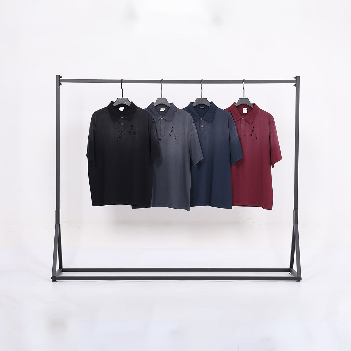 Wholesale heavyweight 275g 100% cotton washed vintage spray-stonewashed distressed ripped short-sleeve T-shirt