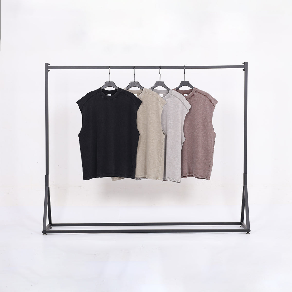 Vintage Washed Bamboo-rib Cotton Vest Raw-edge Sleeve Patched and Stud-embellished Design Chill Vibes Sleeveless T-shirt