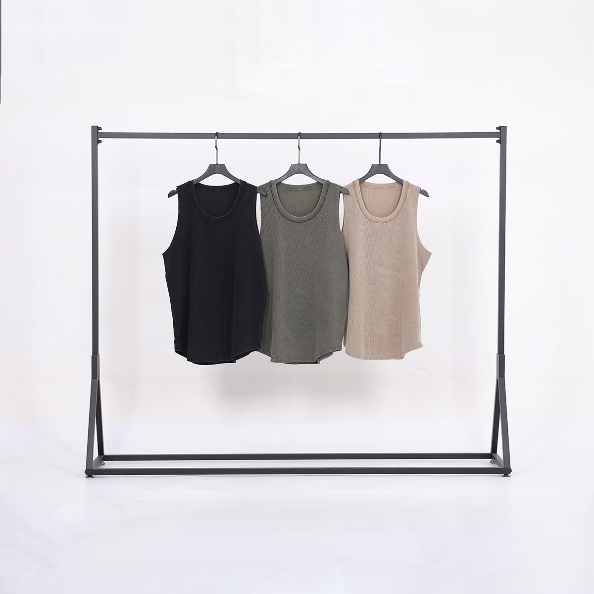 Vintage 325g Waffle U-neck Batik Washed Reverse Topstitching Raw-Edge Hem Sleeveless T-shirt