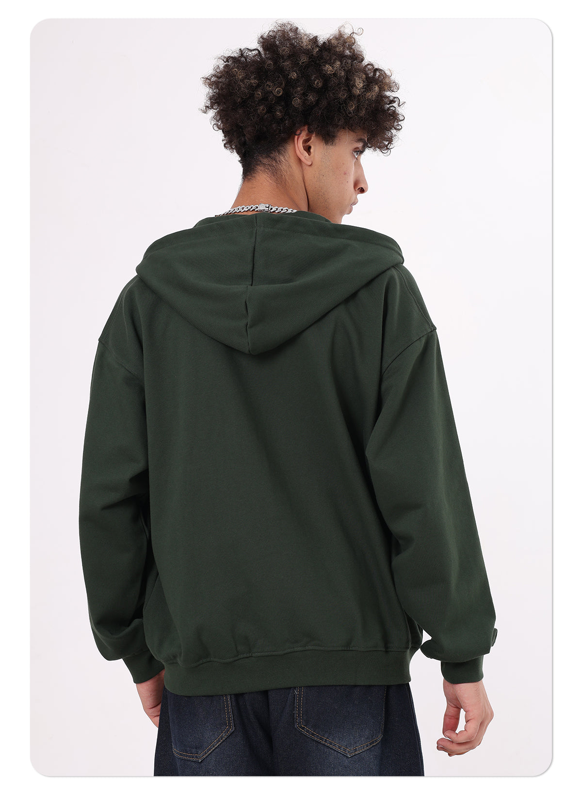 New American Style Heavyweight 445GSM Thermal Fleece Double-zipper Coat Solid Loose Zipper-up Hooded for Autumn