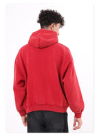 400GSM Vintage Washed Short and Wide Boxy-Fit Fleece Hooded Sweatshirt Snow-wash Loose Casual Hoodie for Men