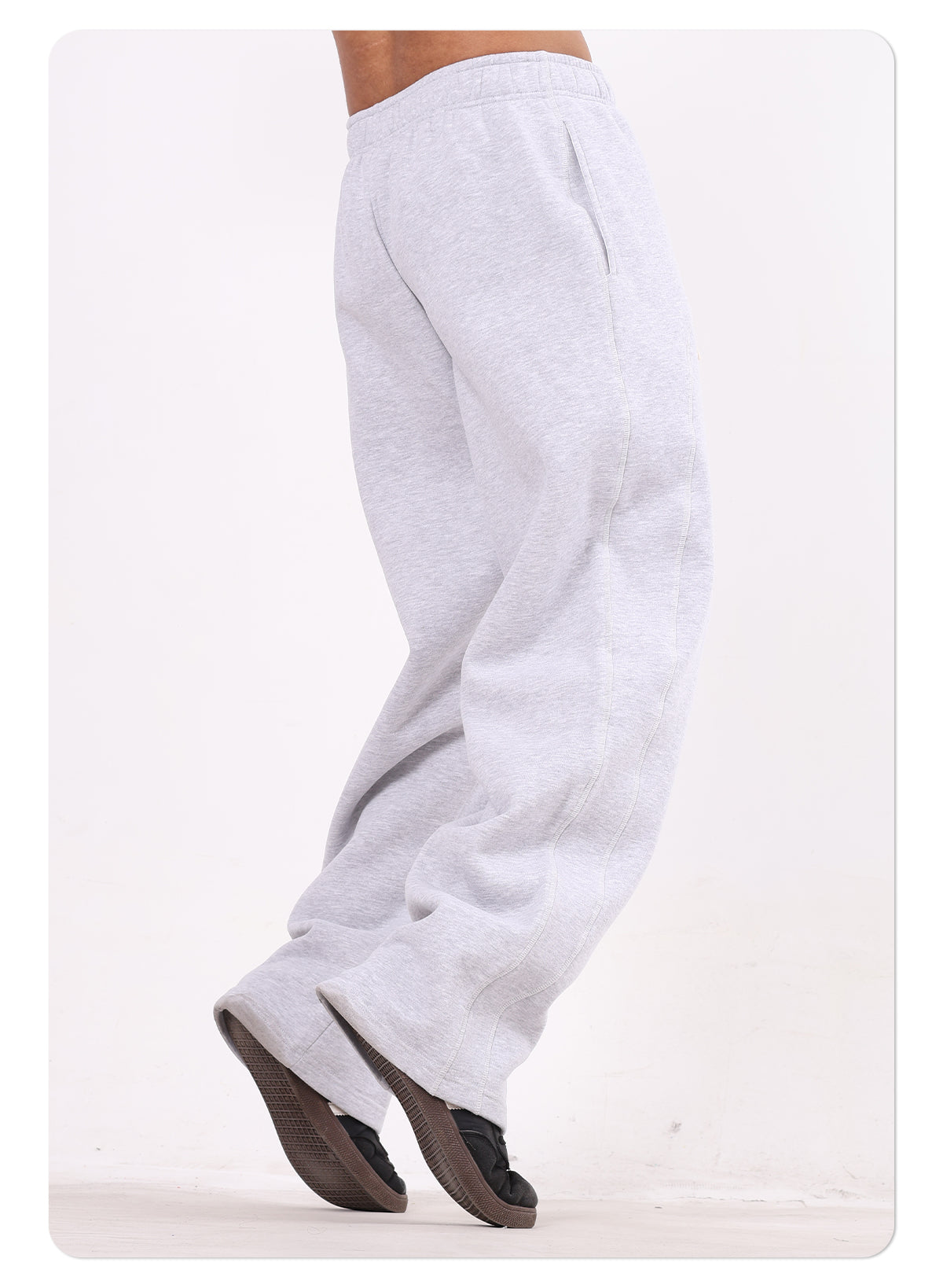Men's 350GSM Fleece Wide Leg Pants with 3-Needle Cover Stitch Design, Casual Drawstring, and Contrast Color