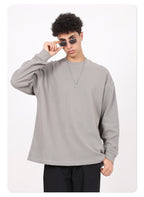 Men's High-Quality Breathable Waffle 330GSM Round-neck Loose-Fitting Casual Long-sleeved T-shirt