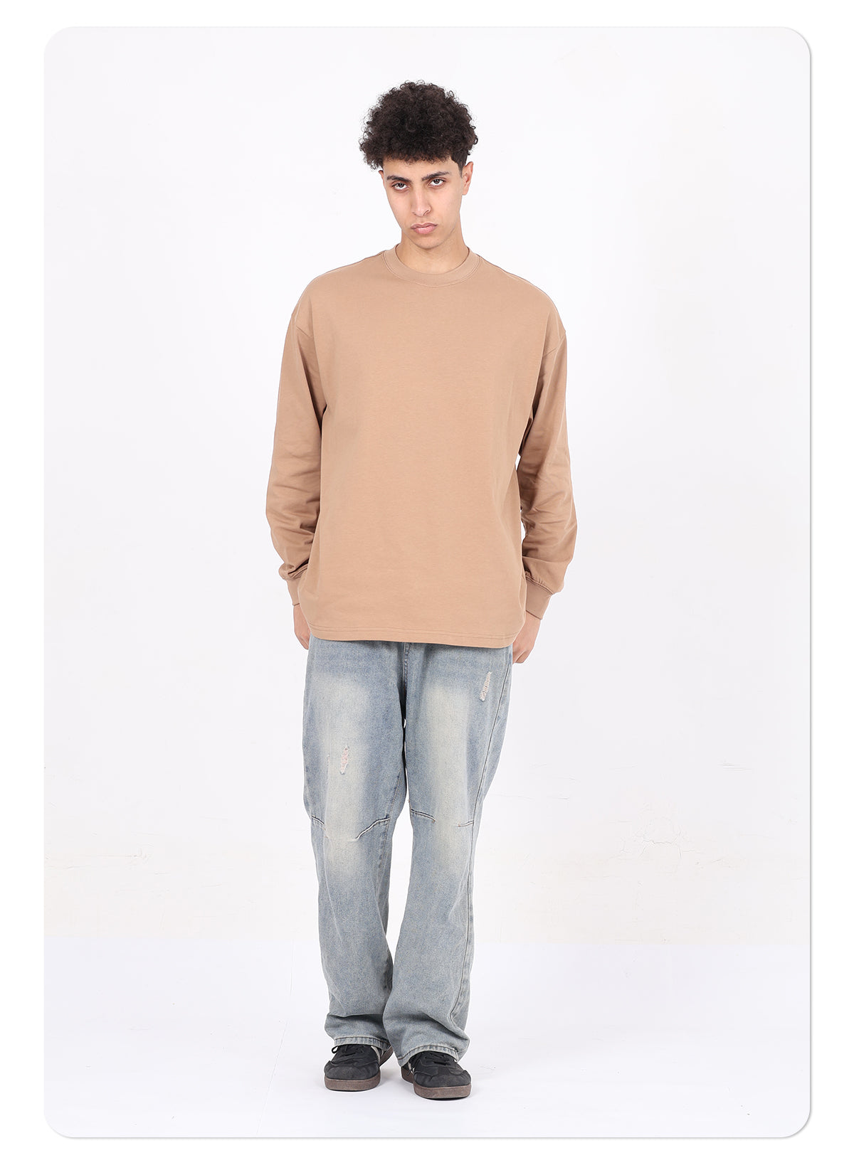 Custom Blank Graphic T-Shirt 305g Cotton Oversized T-Shirt Long Sleeve Blank Heavyweight Big and Tall T-Shirts