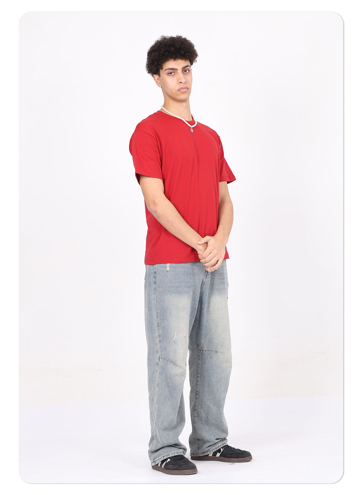 Wholesale 100% cotton 230g heavyweight solid color crew-neck short-sleeve drop-shoulder blank t-shirt
