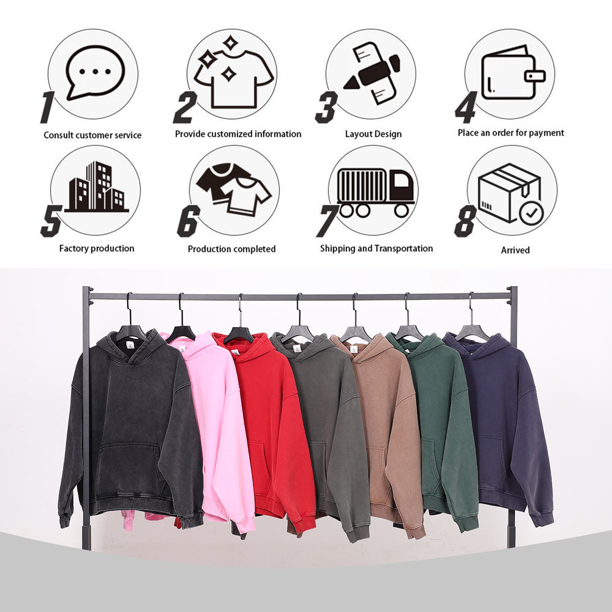 400GSM Vintage Washed Short and Wide Boxy-Fit Fleece Hooded Sweatshirt Snow-wash Loose Casual Hoodie for Men