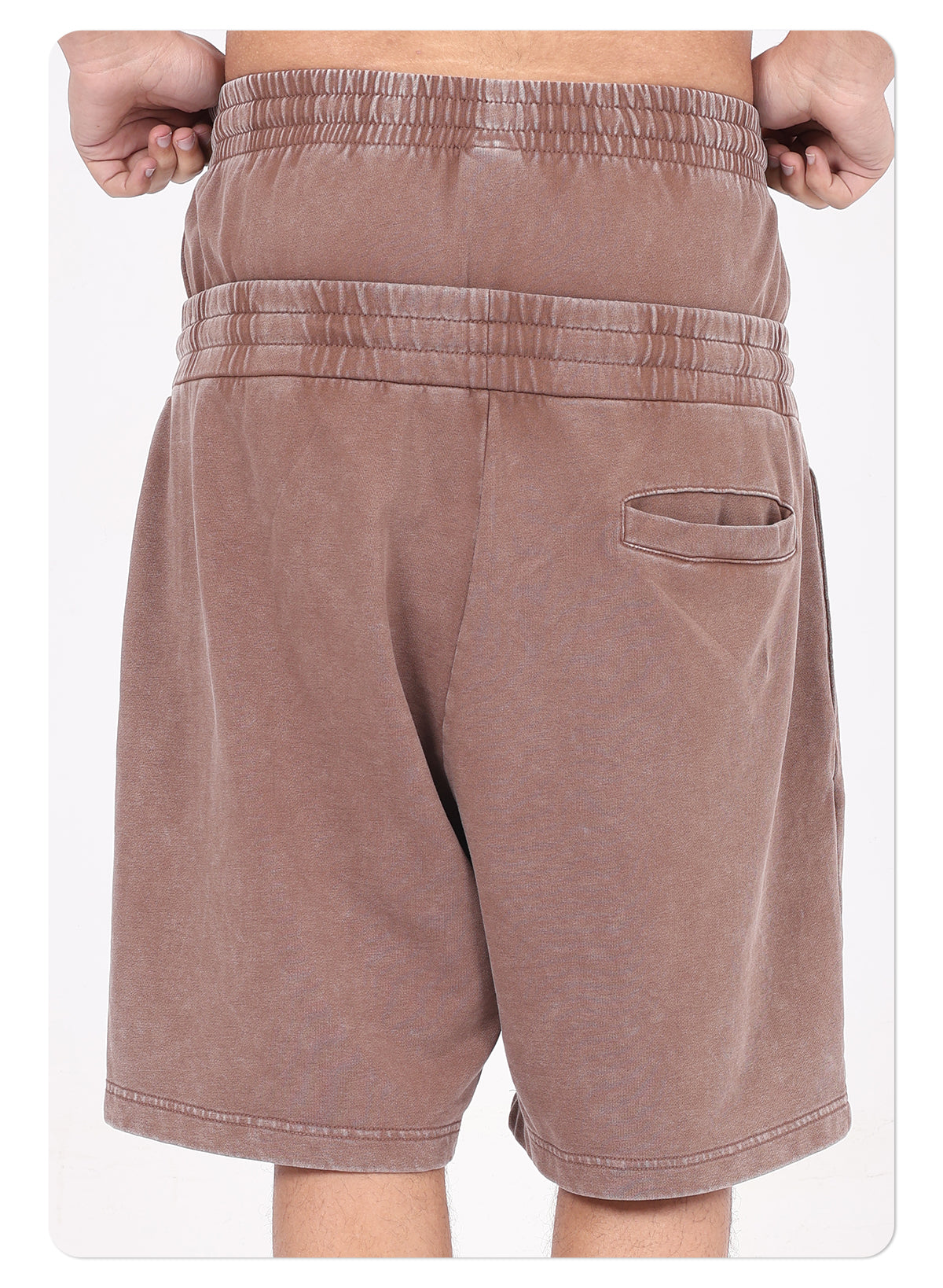 320GSM Men's Vintage Washed Double Waistband Shorts with Snowflake Distressed Finish, Dual Waistband, West Coast Inspired Design