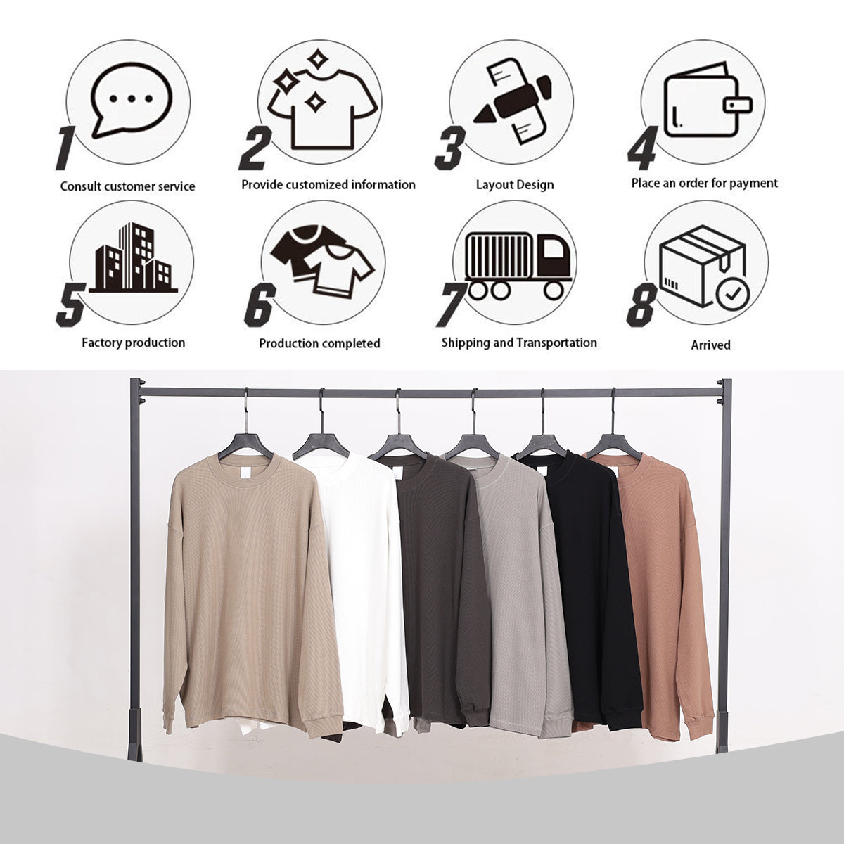 Men's High-Quality Breathable Waffle 330GSM Round-neck Loose-Fitting Casual Long-sleeved T-shirt