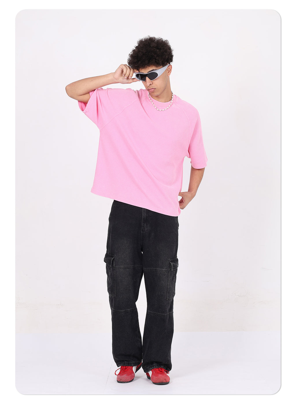 Men's 100% Cotton Vintage Snow Wash Distressed High-Street Boxy Fit Polo-Collar Short-Sleeve T-shirt