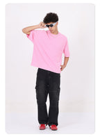 Men's 100% Cotton Vintage Snow Wash Distressed High-Street Boxy Fit Polo-Collar Short-Sleeve T-shirt