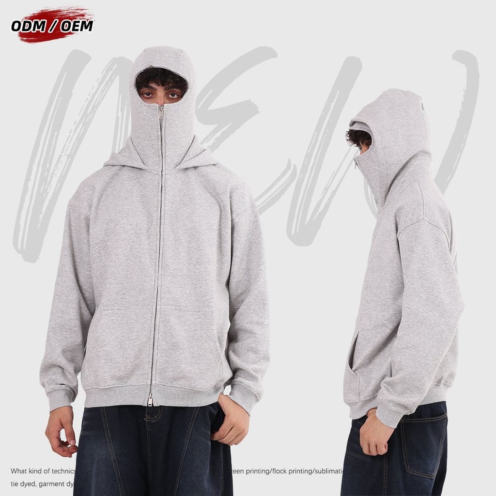 Dustproof Hidden Face Mask Silhouette Sports Zipper-up Hoodie