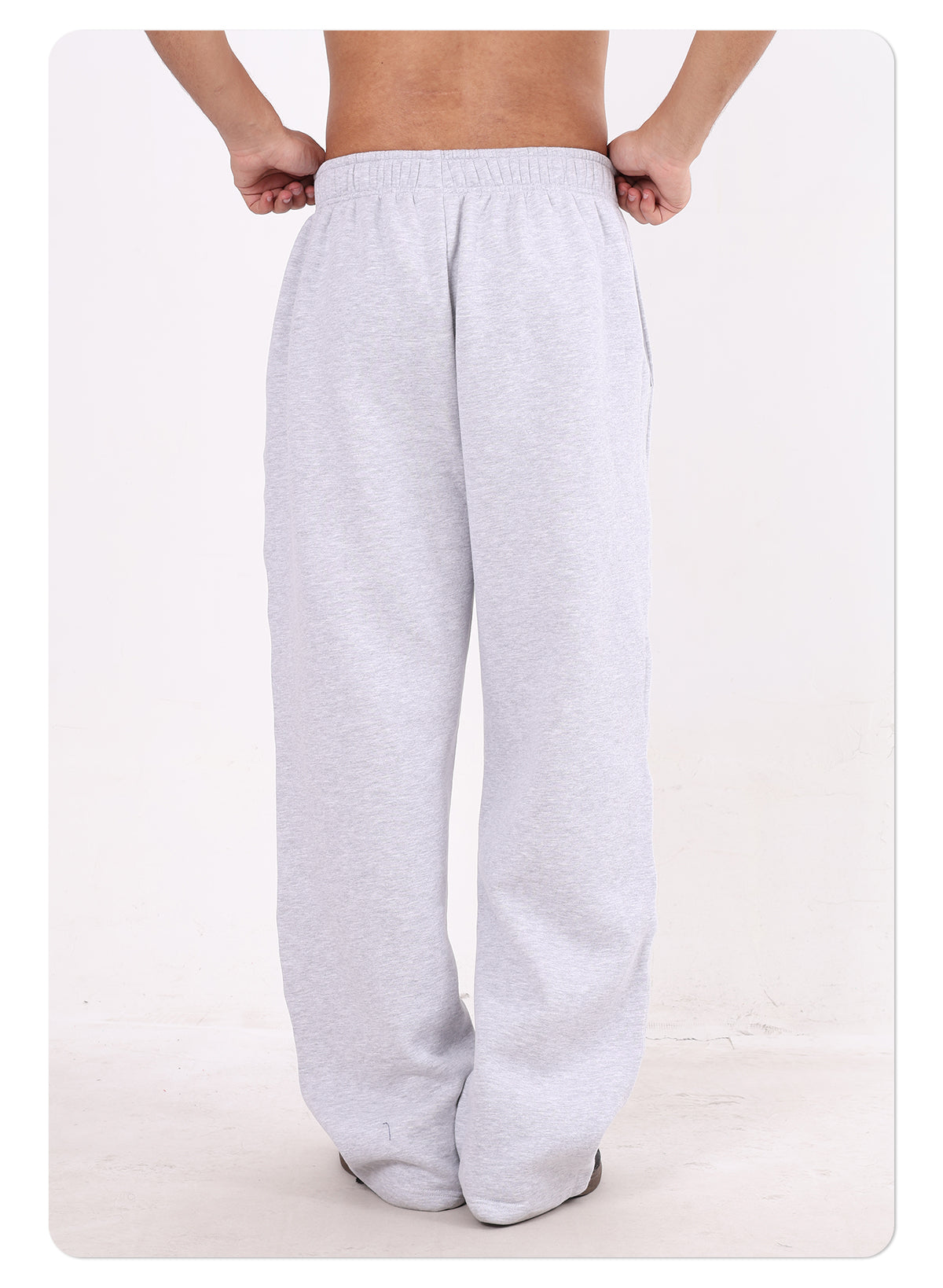 Men's 350GSM Fleece Wide Leg Pants with 3-Needle Cover Stitch Design, Casual Drawstring, and Contrast Color