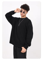 Men's High-Quality Breathable Waffle 330GSM Round-neck Loose-Fitting Casual Long-sleeved T-shirt