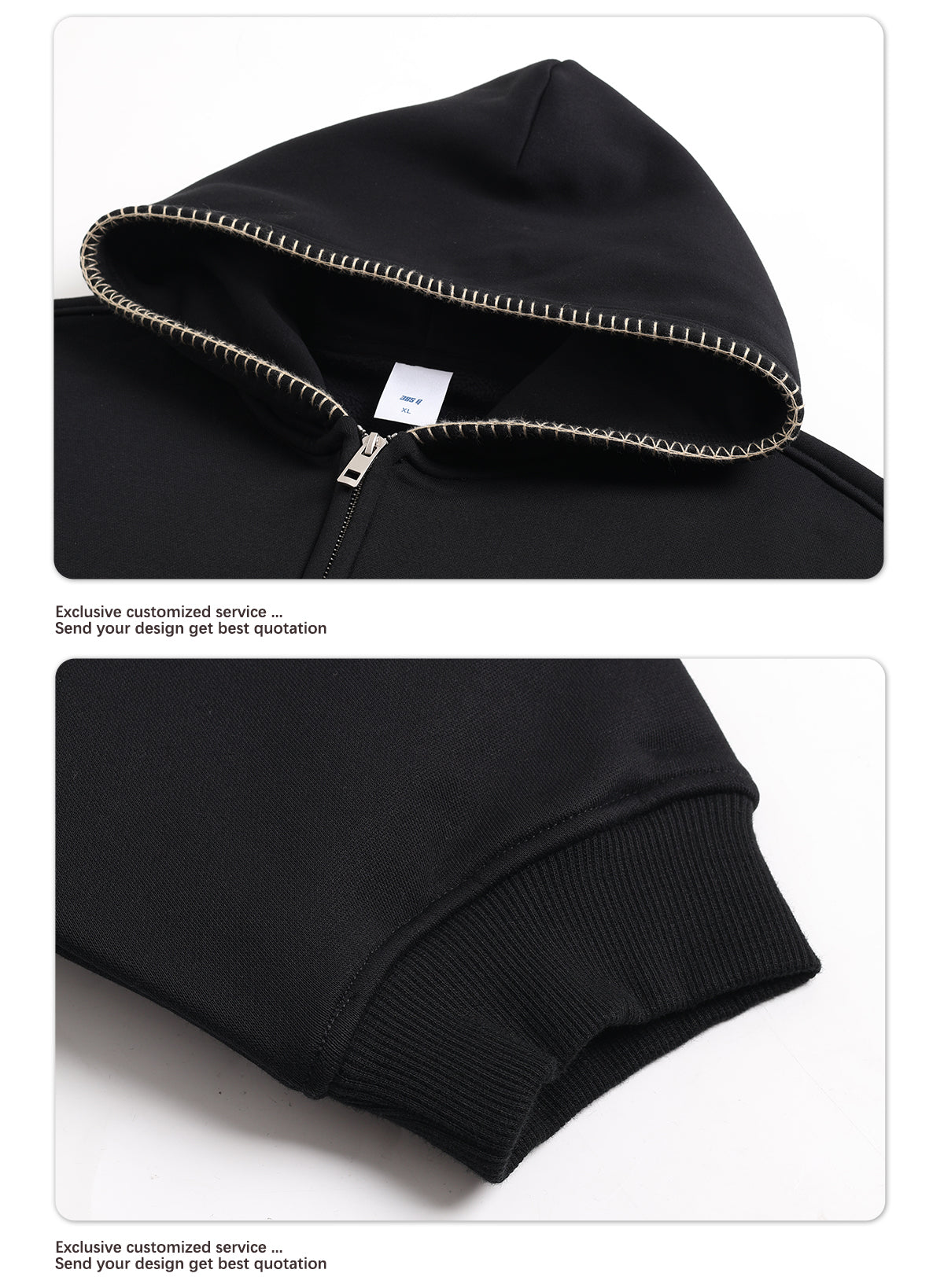 男士复古冬季 385 克重抓绒拉链连帽衫锁针刺绣前开拉链卫衣