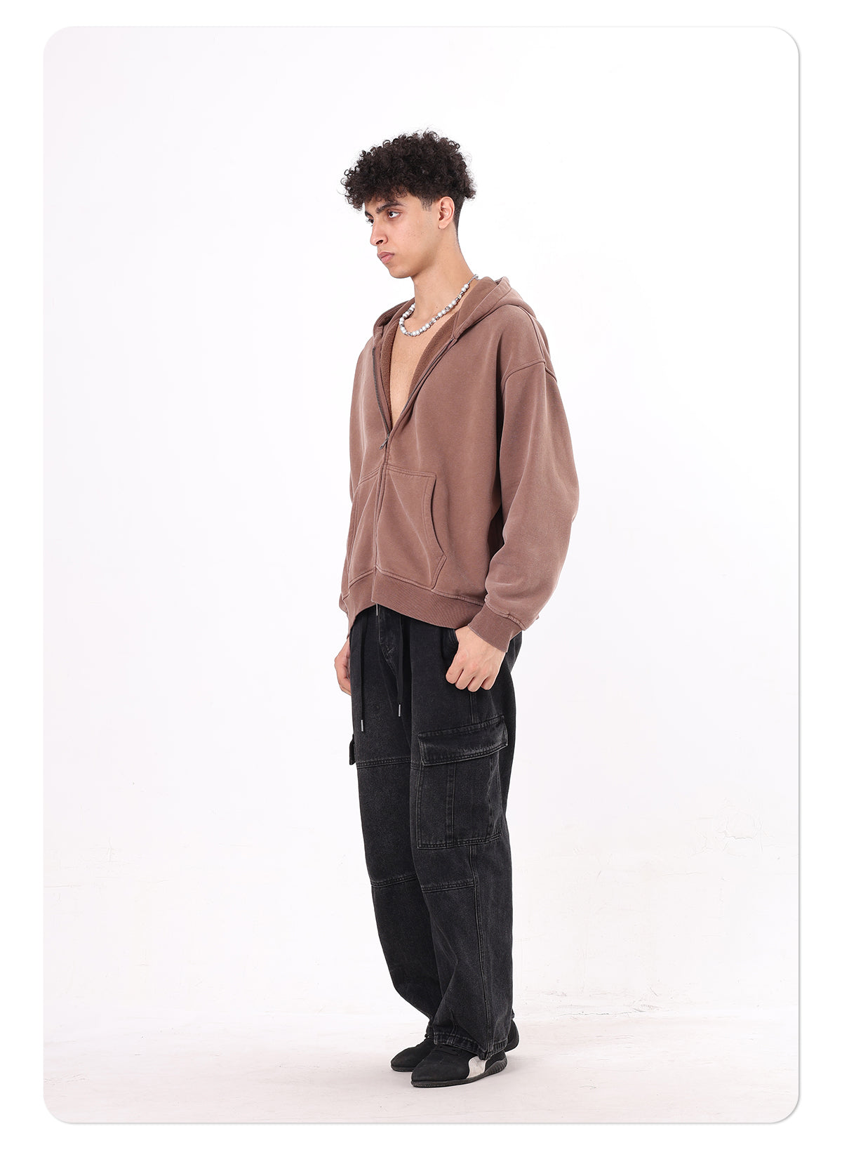 OEM Vintage Zipper-up Hoodie Washed Loose Distressed Boxy-Fit 400GSM Fleece Hooded Sweatshirt Double Zipper Men's Hoodie