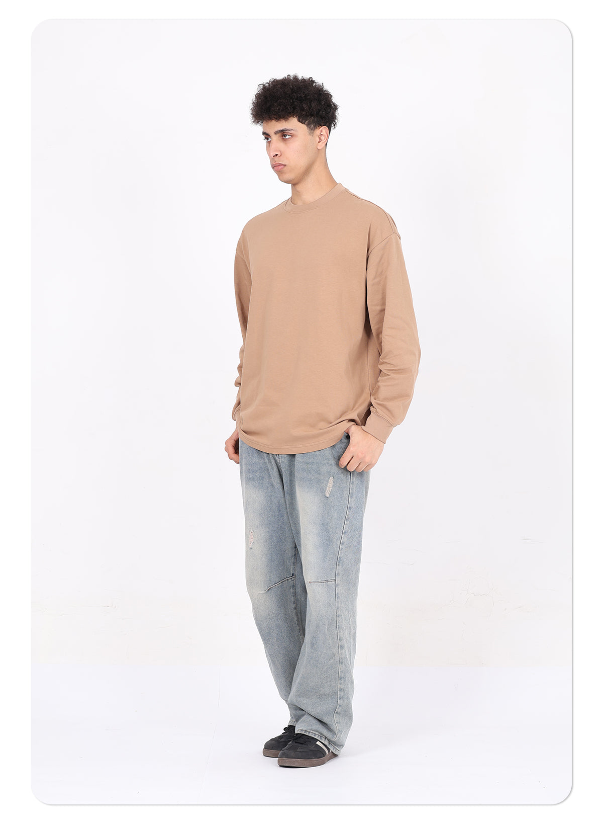 Custom Blank Graphic T-Shirt 305g Cotton Oversized T-Shirt Long Sleeve Blank Heavyweight Big and Tall T-Shirts