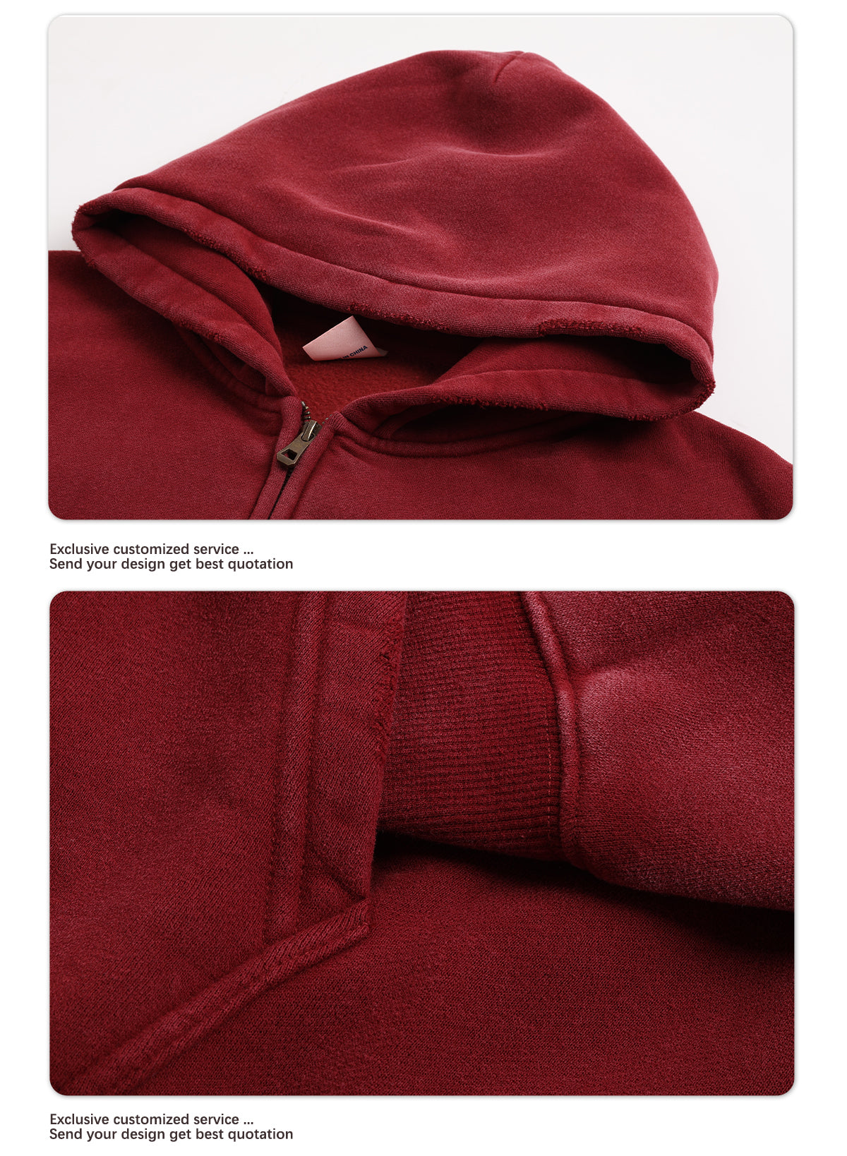 Custom Vintage Washed Hoodie Batik 370GSM Boxy Zipper-up Fleece Hoodie Men's Hooded Collar Coat for Winter