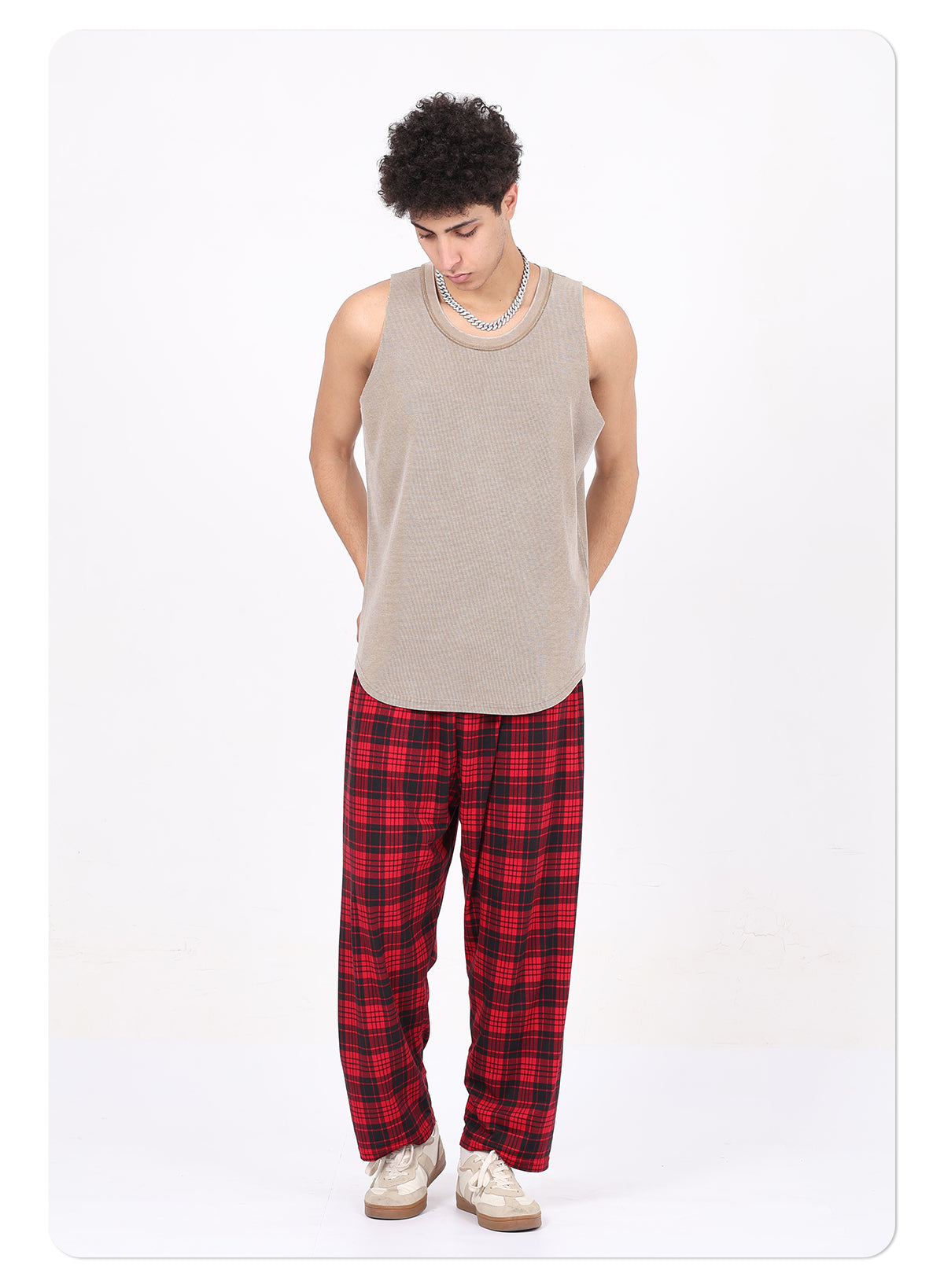 Vintage 325g Waffle U-neck Batik Washed Reverse Topstitching Raw-Edge Hem Sleeveless T-shirt