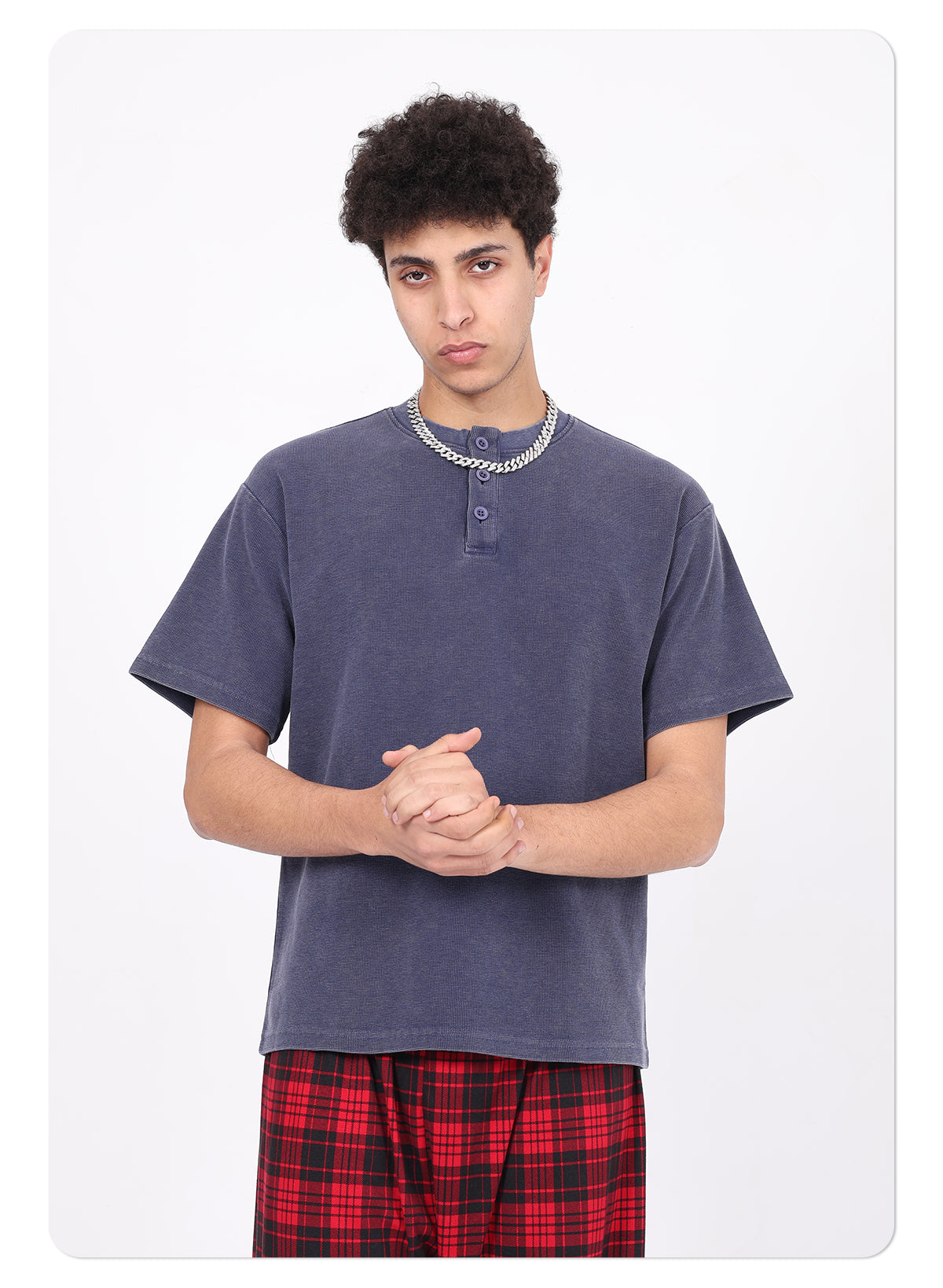 Henley Neck Batik Waffle Knit T-shirt