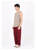 Vintage 325g Waffle U-neck Batik Washed Reverse Topstitching Raw-Edge Hem Sleeveless T-shirt