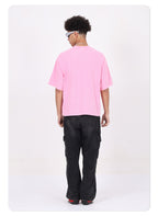 Men's 100% Cotton Vintage Snow Wash Distressed High-Street Boxy Fit Polo-Collar Short-Sleeve T-shirt