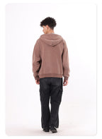 OEM Vintage Zipper-up Hoodie Washed Loose Distressed Boxy-Fit 400GSM Fleece Hooded Sweatshirt Double Zipper Men's Hoodie