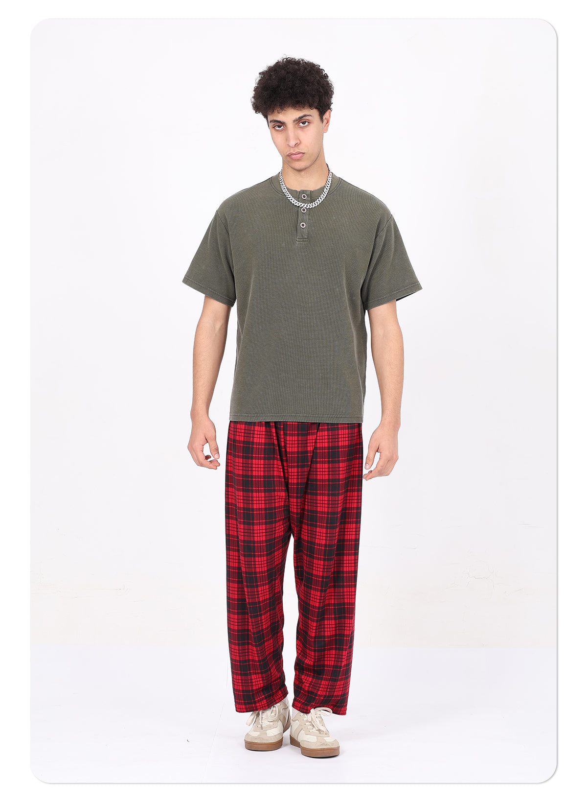 Henley Neck Batik Waffle Knit T-shirt