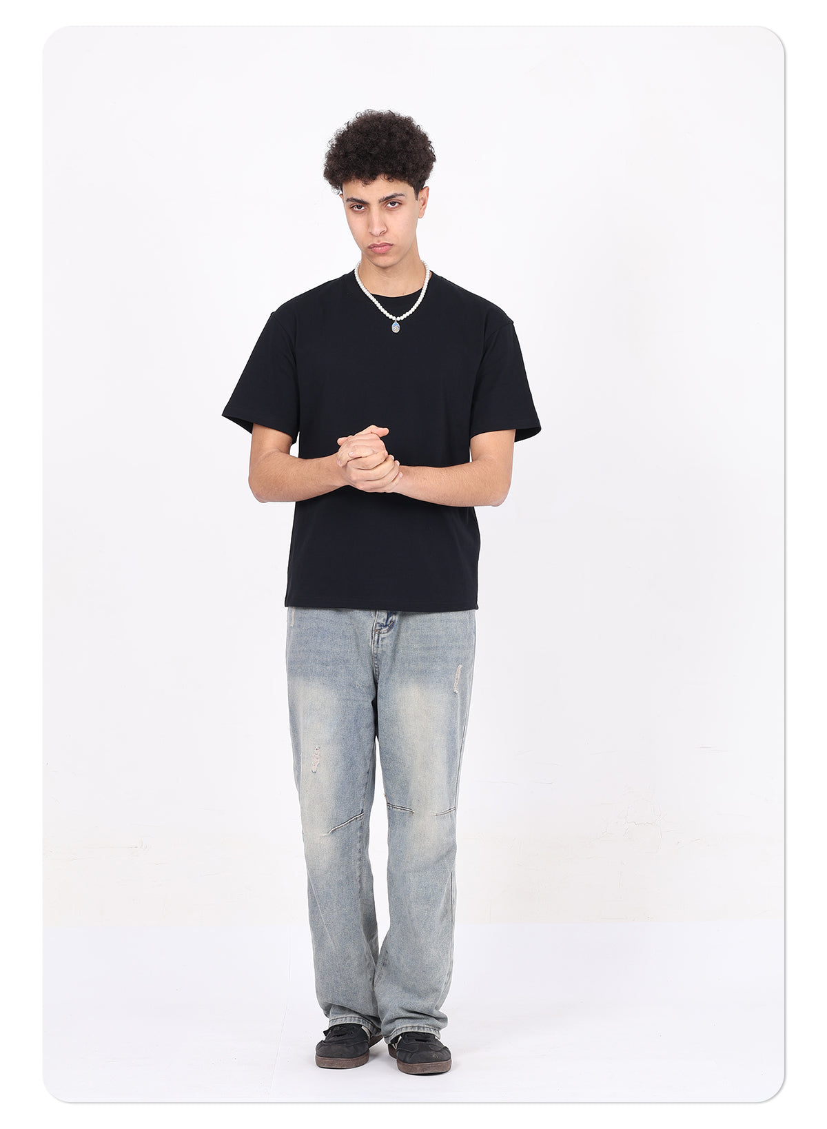 Wholesale 100% cotton 230g heavyweight solid color crew-neck short-sleeve drop-shoulder blank t-shirt