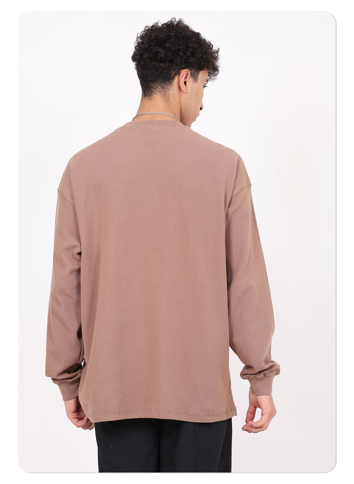 Men's High-Quality Breathable Waffle 330GSM Round-neck Loose-Fitting Casual Long-sleeved T-shirt