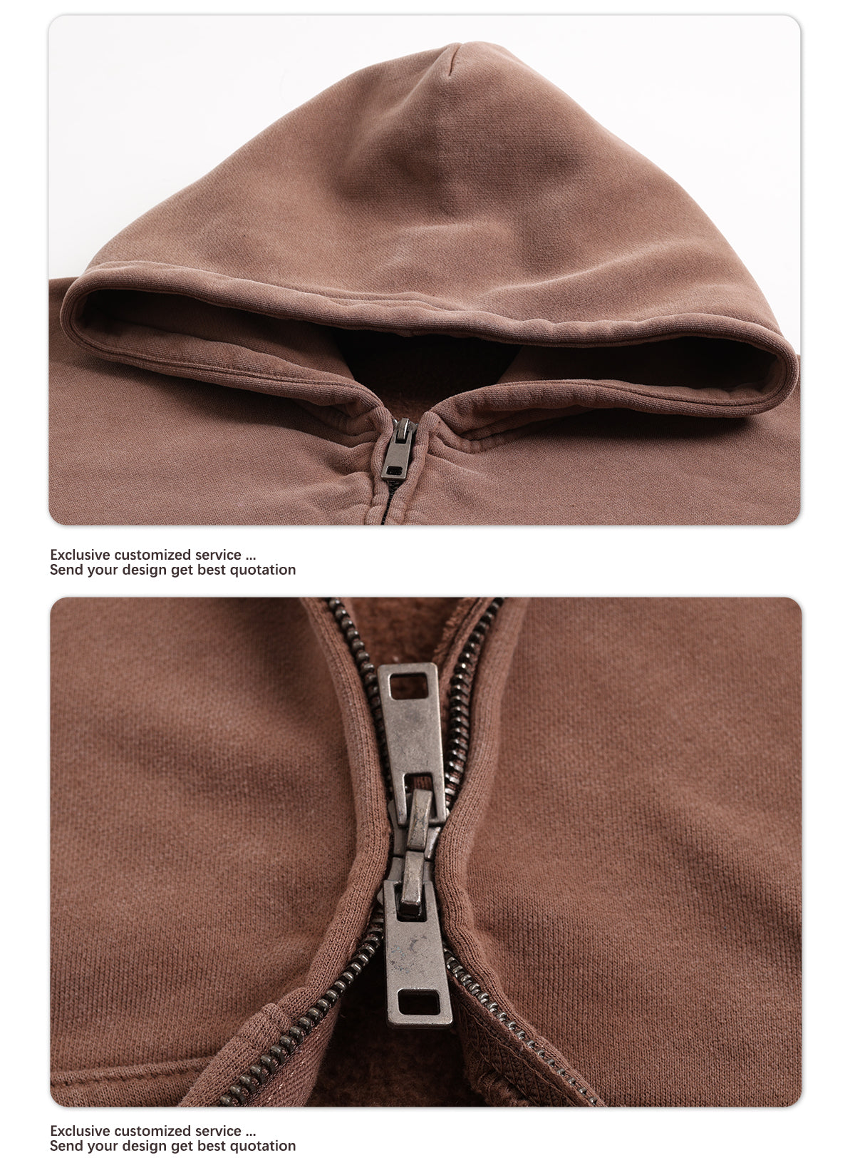 OEM Vintage Zipper-up Hoodie Washed Loose Distressed Boxy-Fit 400GSM Fleece Hooded Sweatshirt Double Zipper Men's Hoodie