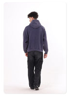 400GSM Vintage Washed Short and Wide Boxy-Fit Fleece Hooded Sweatshirt Snow-wash Loose Casual Hoodie for Men