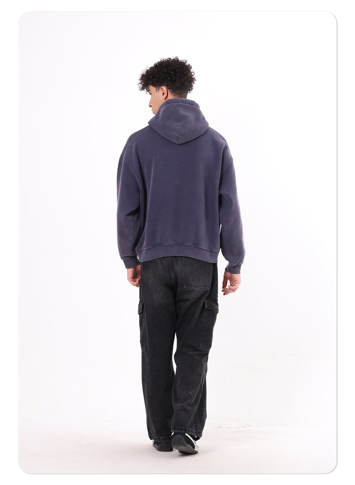 400GSM Vintage Washed Short and Wide Boxy-Fit Fleece Hooded Sweatshirt Snow-wash Loose Casual Hoodie for Men