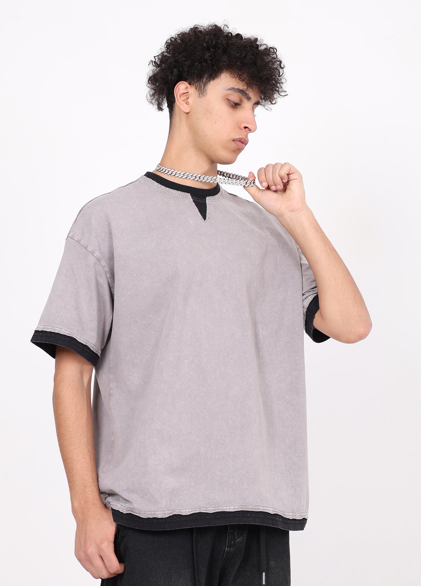 Washed Patchwork Layered Tee